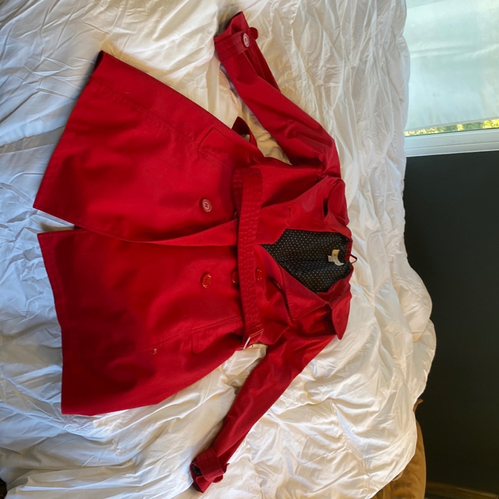 JM Collection medium red belted trench coat